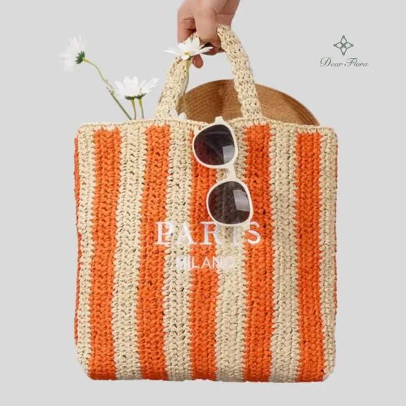 Women Colorful Stripes Fashion Straw Knitting Tote Bag Handwoven Summer Beach Travel Shoulder Bag Casual Bali Big Handbag Purses Z250514