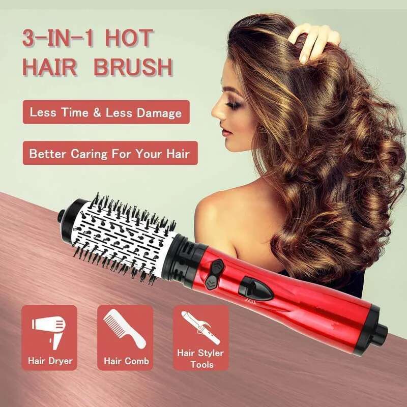2 Replaceable Head 360 Rotating Airflow Hot Air Brush Straightener Curler Iron Volumizer Blowers Electric Hair Dryer Comb