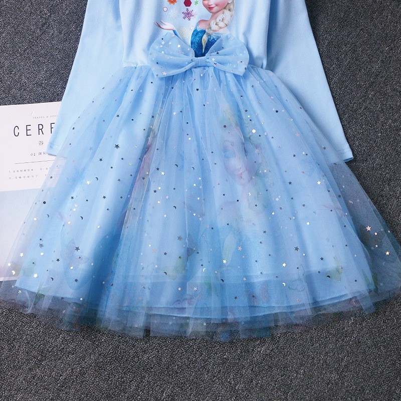 DISNEY Frozen Elsa princess kids designer clothes baby girl designer clothes girl Spring and Autumn Children's Autumn Puff Dress.