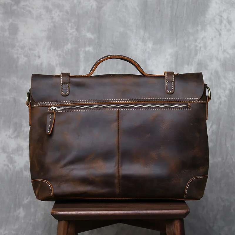 Retro Crazy Horse Commuter Handbag Top Layer Cowhide Old Postman British Style Leather Diagonal Shoulder Bag Male