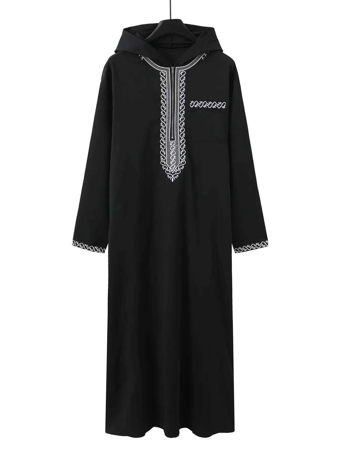 Muslim mens hooded robe fashionable luxury retro ethnic style embroidered mens robe simple casual daily worship robe X250514