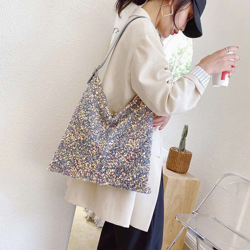 Shoulder Sequins Women Bags Designer Handbags Purse Fashion Shiny Large Capacity Hobos Lady Travel Shopping Totes Bag