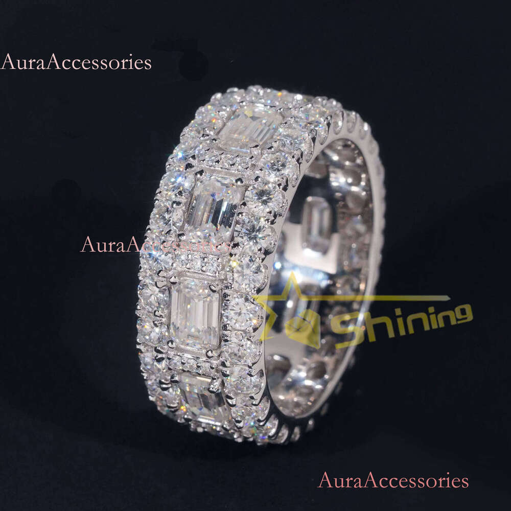 Emerald Cut Moissanite Iced Out Men's Sier Gold Plated Hip Hop Fine Jewelry Men Ring