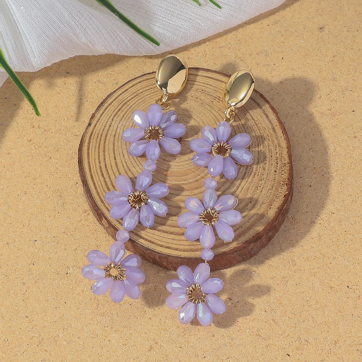Delicate Sweet Flower Crystal Beads Drop Earrings for Women Girls Bohemian Multicolor Handmade Long Earrings Summer Jewelry Gift 250514