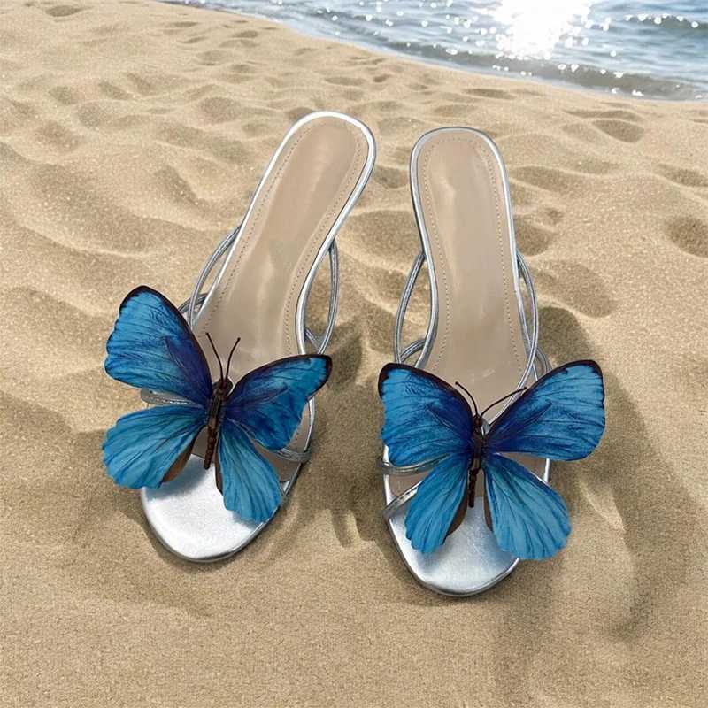 Niche 3D Butterfly Flower Sandals for Women 2024 New Summer French Fine Heel Sexy Open Toed High Heels W250514