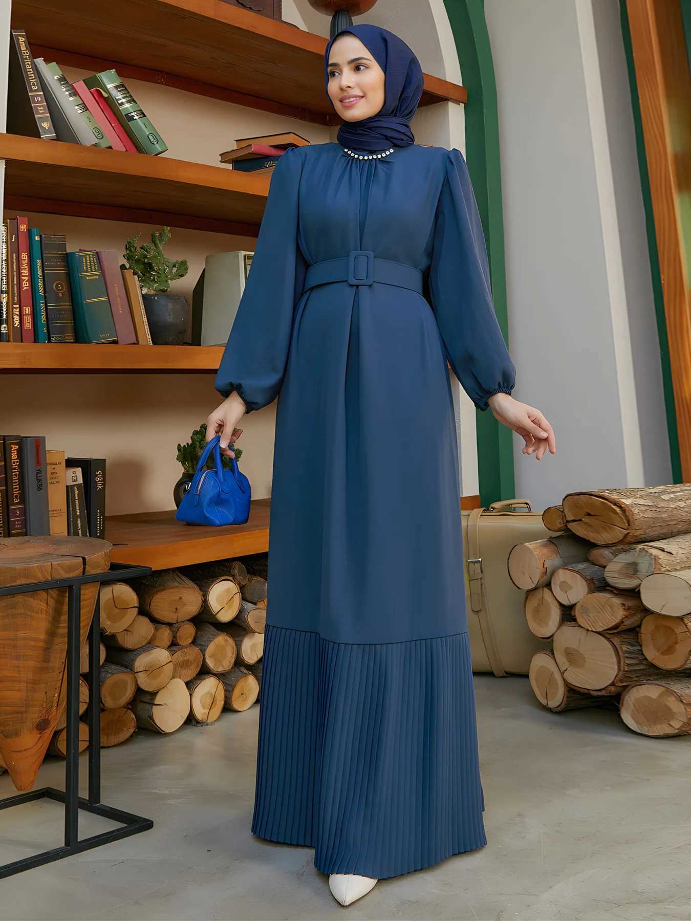Elegant Women Muslim Abaya Diamond Pleated Long Maxi Dresses Turkey Kaftan Arab Robe Islamic Eid Party Ramadan Jalabiya Vestidos X250514