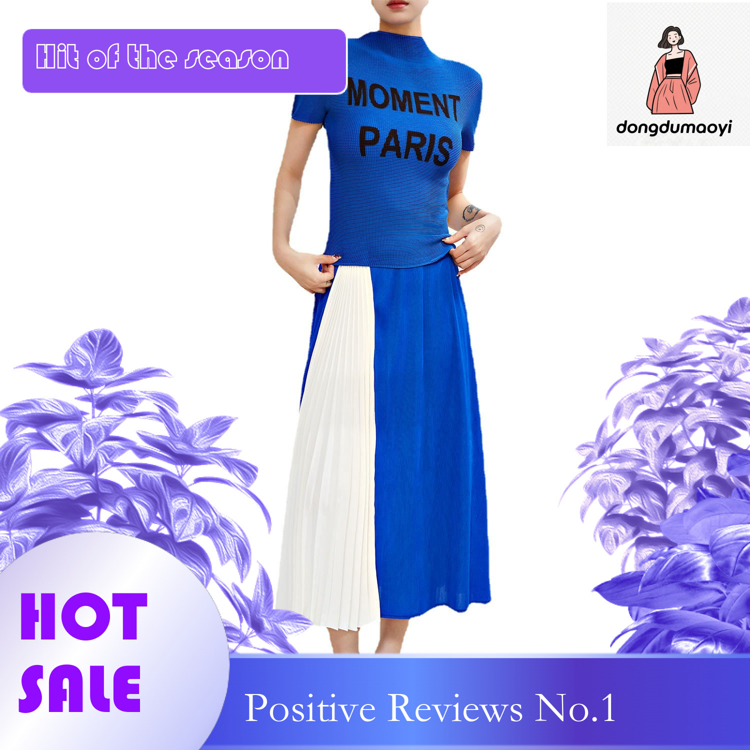 dongdumaoyi Miyake slim fit top for women's summer design, letter print, Western style, slimming half high neck short sleeved T-shirt thin