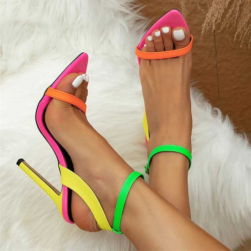 Similar Mixed Colors Women Sexy Stiletto Sandals Cozy Leather Pointed Toe Buckle Strap High Heels Summer Party Prom Shoes Size 42 W250514