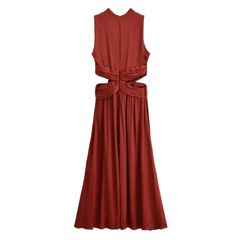 HipSeam Midlength Dress Women Spring Sleeveless Opening n Silk Texture Female Midi Dresses Lady Chic Party 250514
