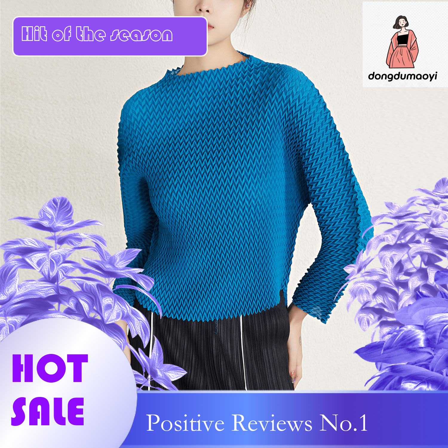 dongdumaoyi Miyake top, female design, niche handmade pleats, loose solid color, simple and versatile, long sleeved pullover T-shirt, stylish