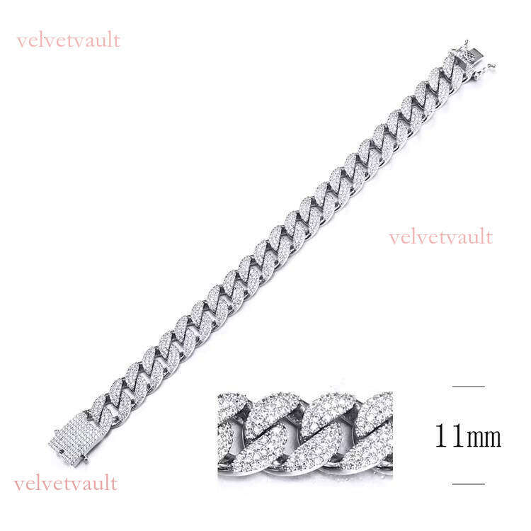 11mm hot selling Hiphop jewelry covered with CZ sier Cuban link chain bracelet