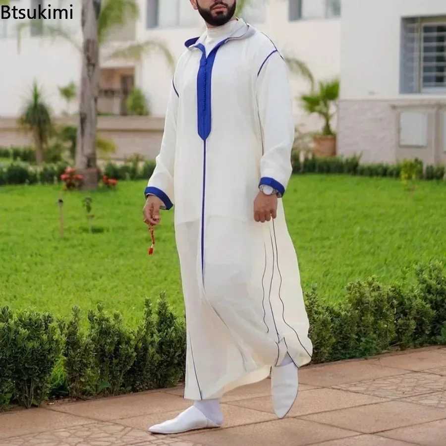 New 2025 Muslim Jubba Thobe Clothes Men Hoodie Ramadan Robe Kaftan Abaya Dubai Turkey Islamic Clothing Male Casual Loose Robe X250514