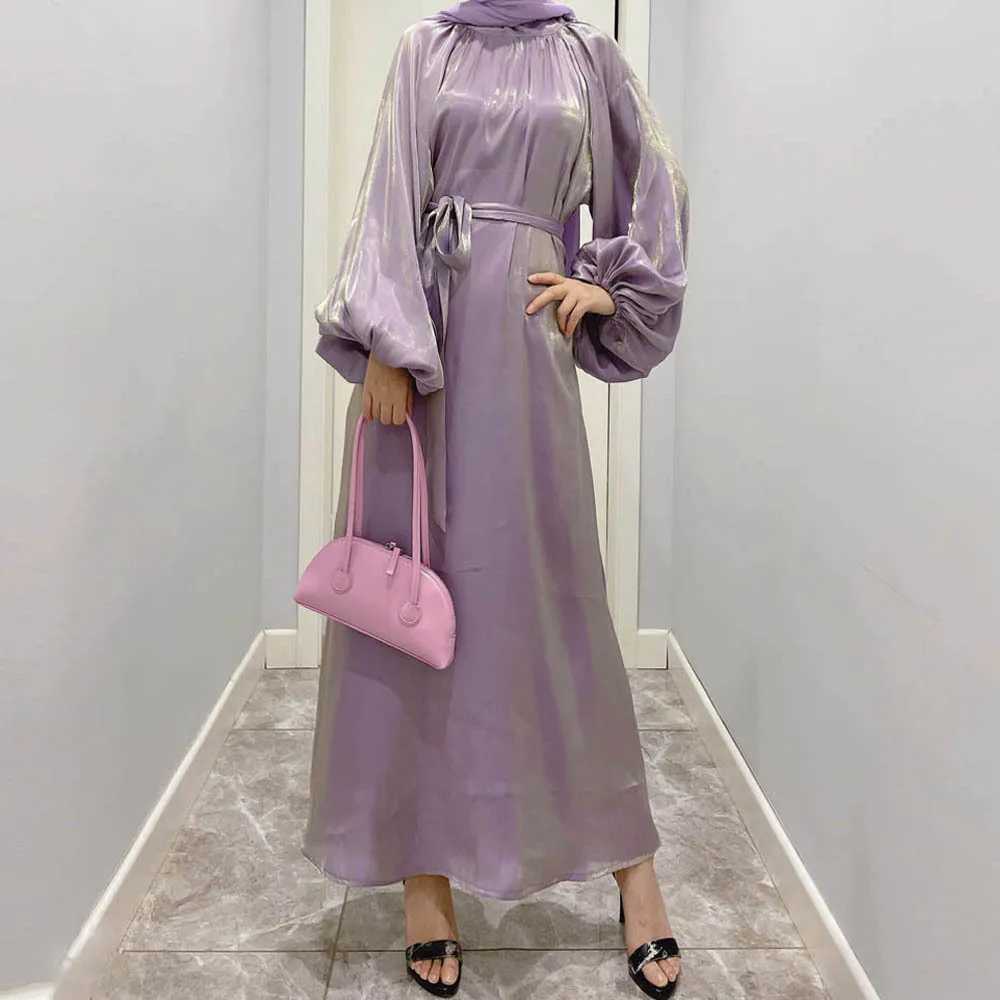 Shiny Satin Abaya Elegant Women Muslim Lantern Slves Long Maxi Dresses Turkey Eid Ramadan Arab Kaftan Islam Party Gown Vestido X250514