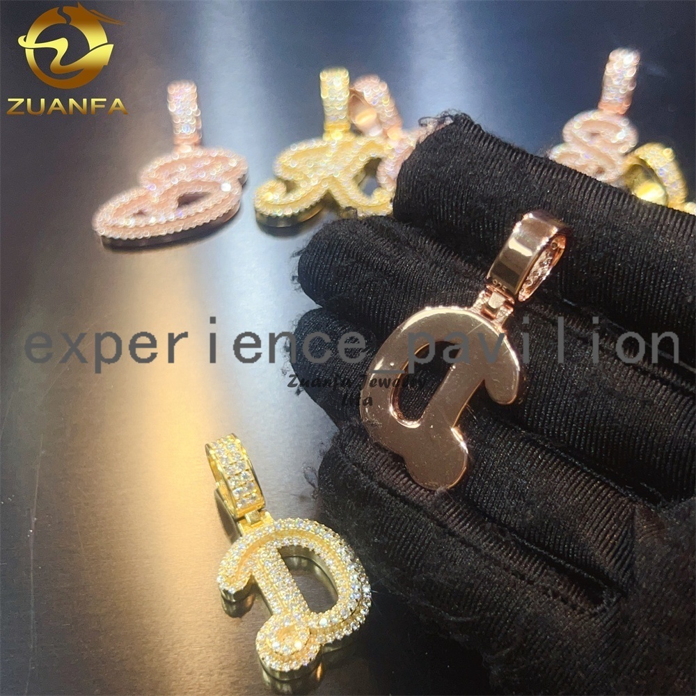 Custom Charm 925 Sterling Silver 26 Letters Initial Hip Hop Iced Out Moissanite Letter Pendant