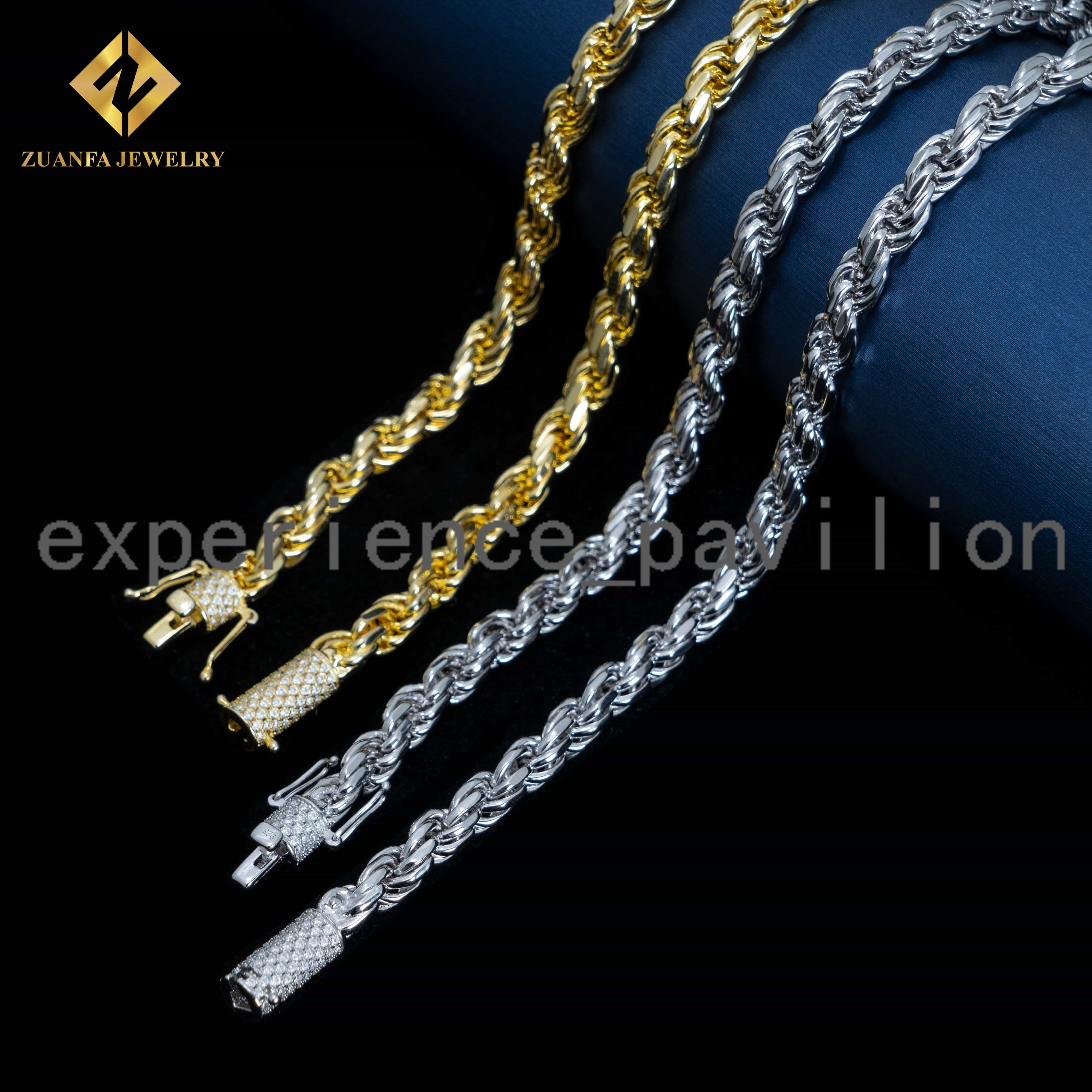 Ready to Ship 6MM Hip Hop Man Necklace 925 Sterling Silver Iced Out Vvs1 Moissanite Diamond Lock Gold Rope Chain
