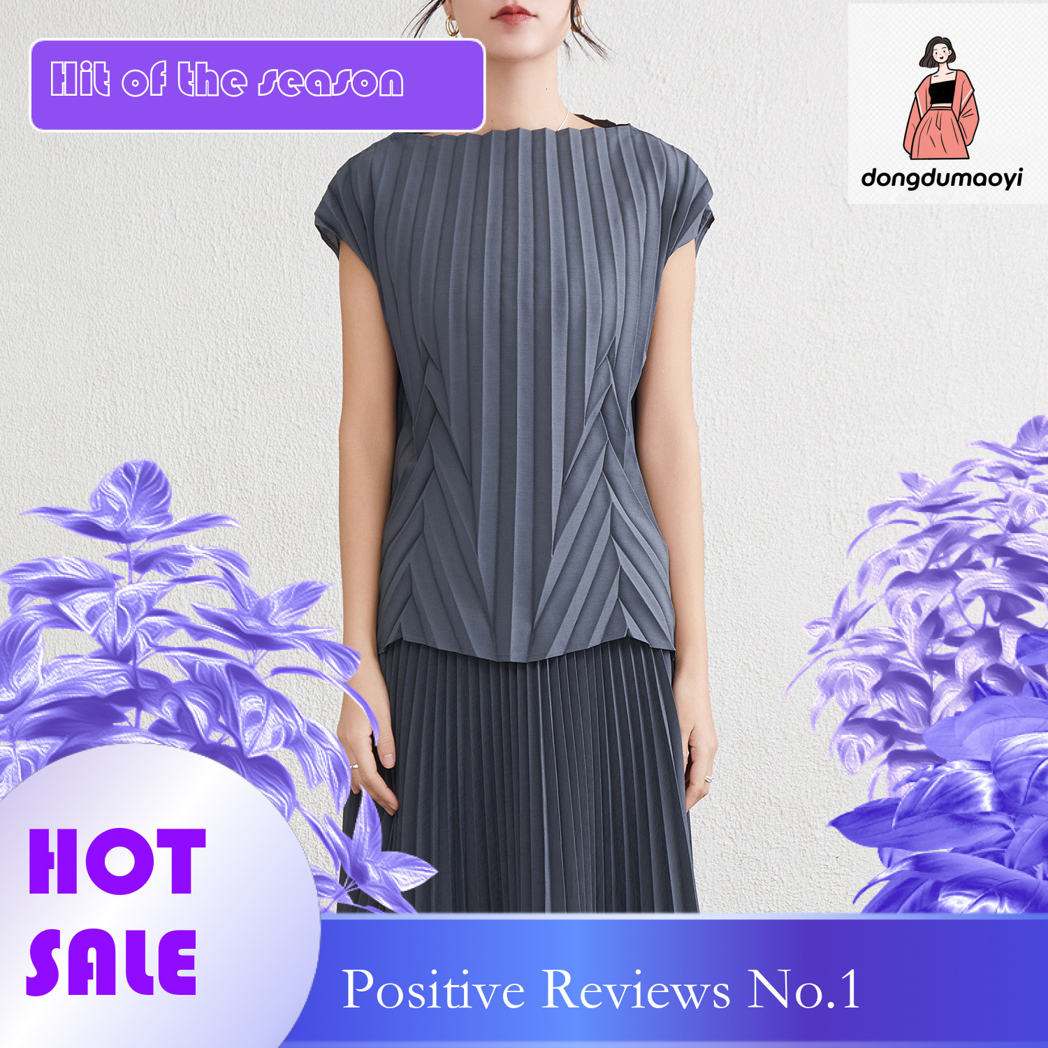 dongdumaoyi Miyake Simple Shirt T-shirt 2025 Summer New Design Sense One Word Neck Loose and Slim Solid Color Top for Women