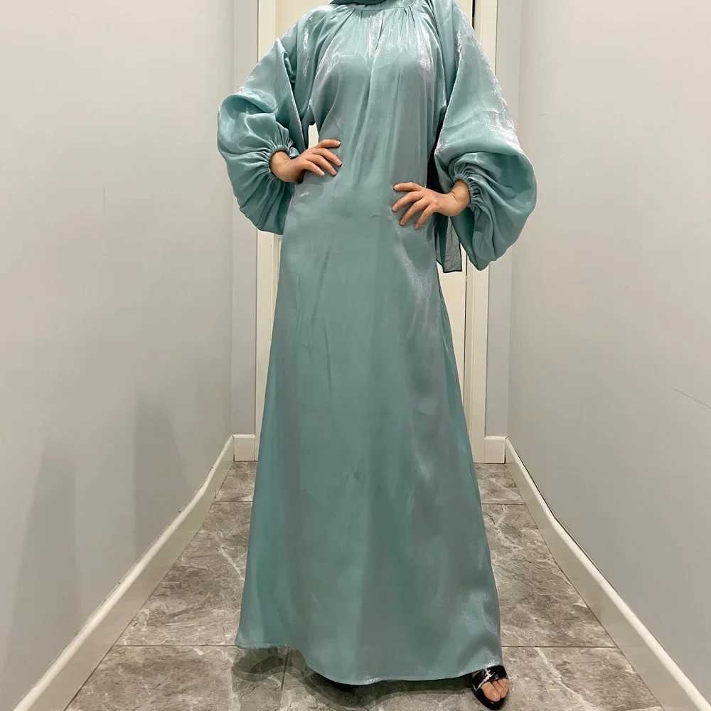 Shiny Satin Abaya Elegant Women Muslim Lantern Slves Long Maxi Dresses Turkey Eid Ramadan Arab Kaftan Islam Party Gown Vestido X250514