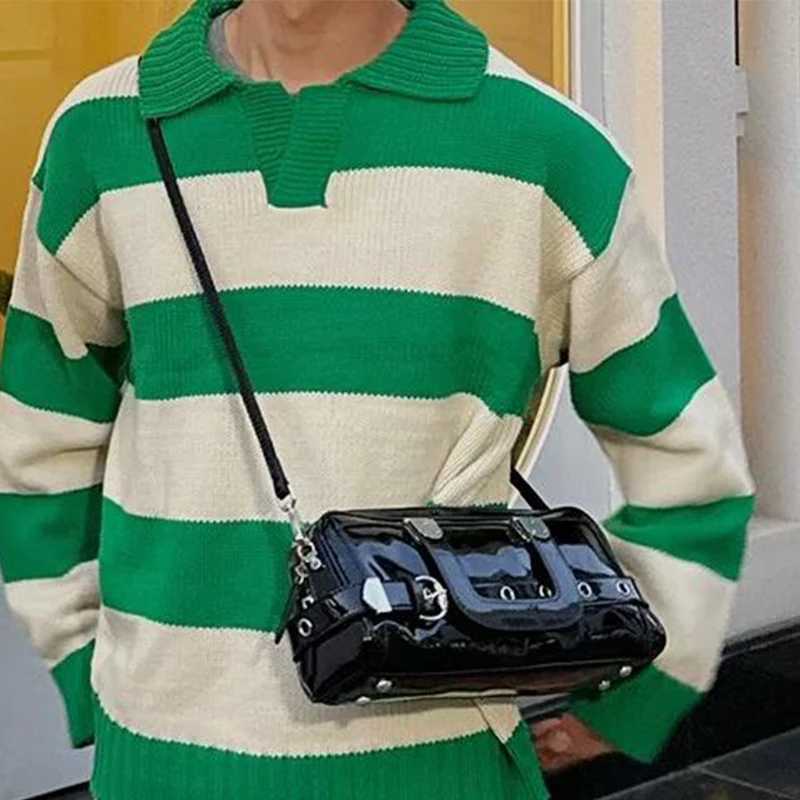 Black Patent Leather Handbag Fi Belt Buckle Crossbody Bag Jewelry Hardware Accessories Square Motorcycle Bag For Cool Girl Z250514