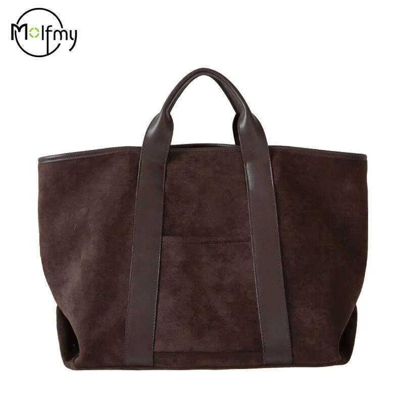 Suede Tote Bag For Women Vintage Designer Shoulder Bags Large Capacity Winter Handbag Commute Shopping Bolsos De Mujer