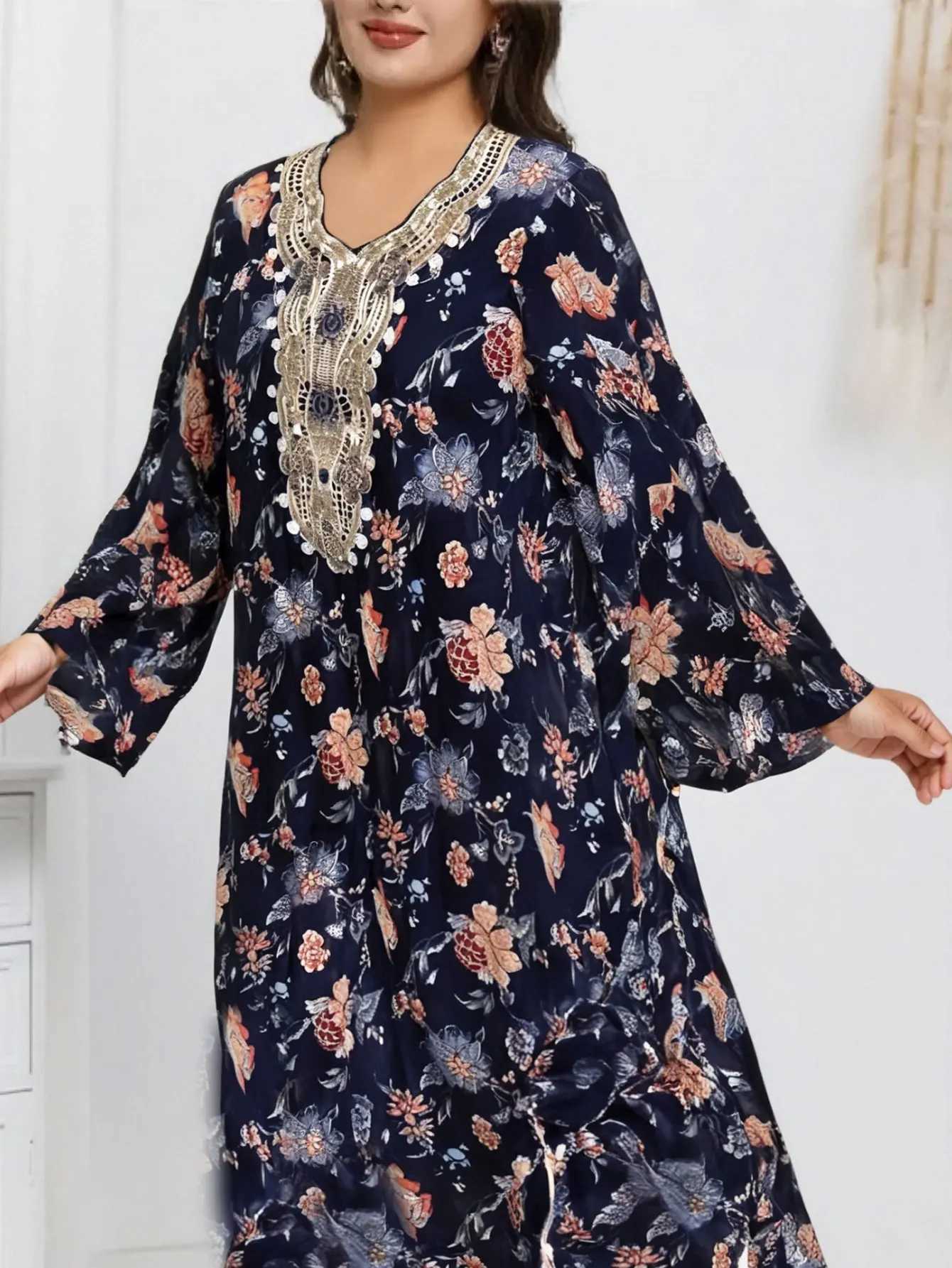 Women Floral Printed Muslim Dress Vintage Long Slve Abaya Hijab Sundress Robe Femme Eid Mubarek Dubai Turkey Vestido X250514