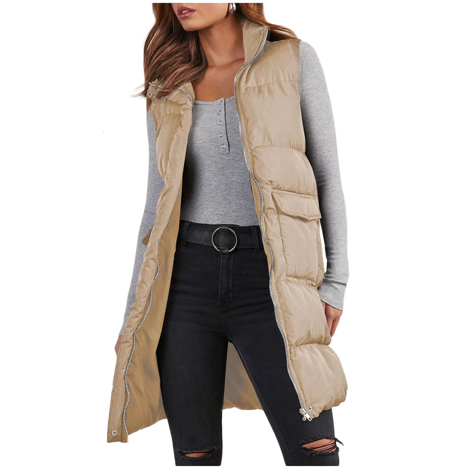Long with Hood Outdoor Vest Down Womens Jacket Quilted Coat Sleeveless Winter Light Weight Sweaters 250506