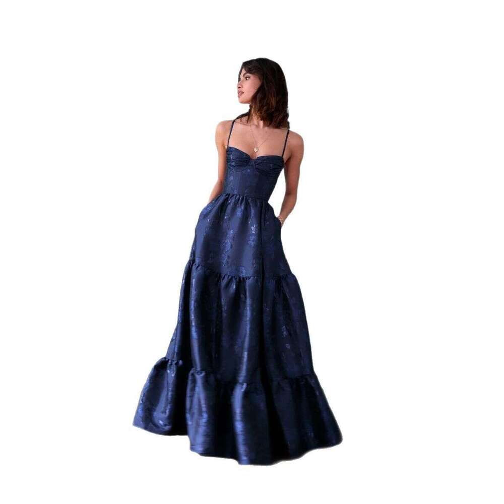 Women's Wear Summer New French Sweet Style Waist For Slimming, Mesh Jacquard Strap Dress