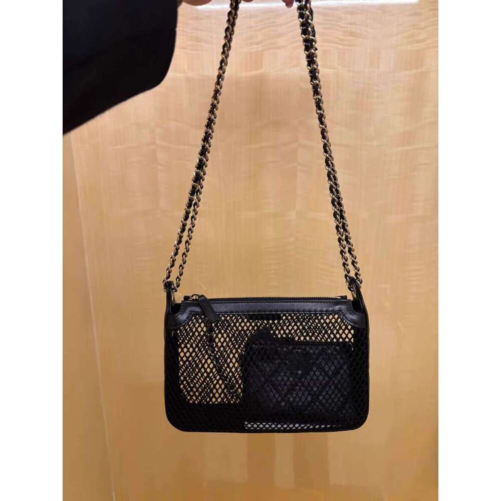 New Product Internet Celebrity Same Style Fashion Versatile Grid Hollow Design Chain Concave Shape Handheld Bag Trendy