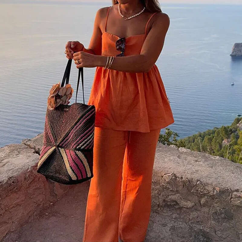 2025 Style Clothing Temperament Commuting Camisole Pants Loose Solid Color Casual Womens Fashion Set Washable Leisure Time Versatile Ventilation New A