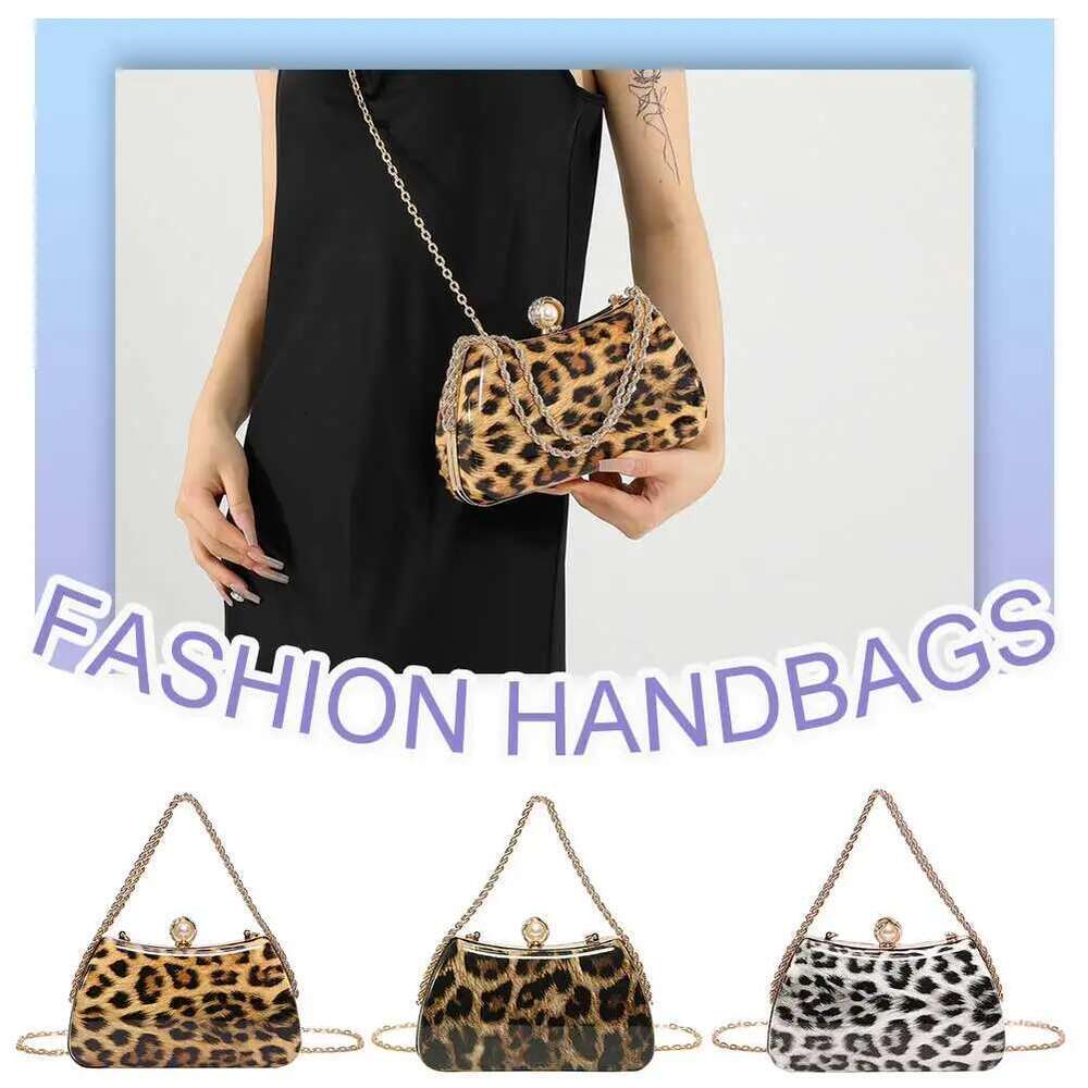 Women Handbag Leopard Shoulder Bag Chain Clutch Purse Rhinestone Top Handle Satchel For Wedding Party Prom
