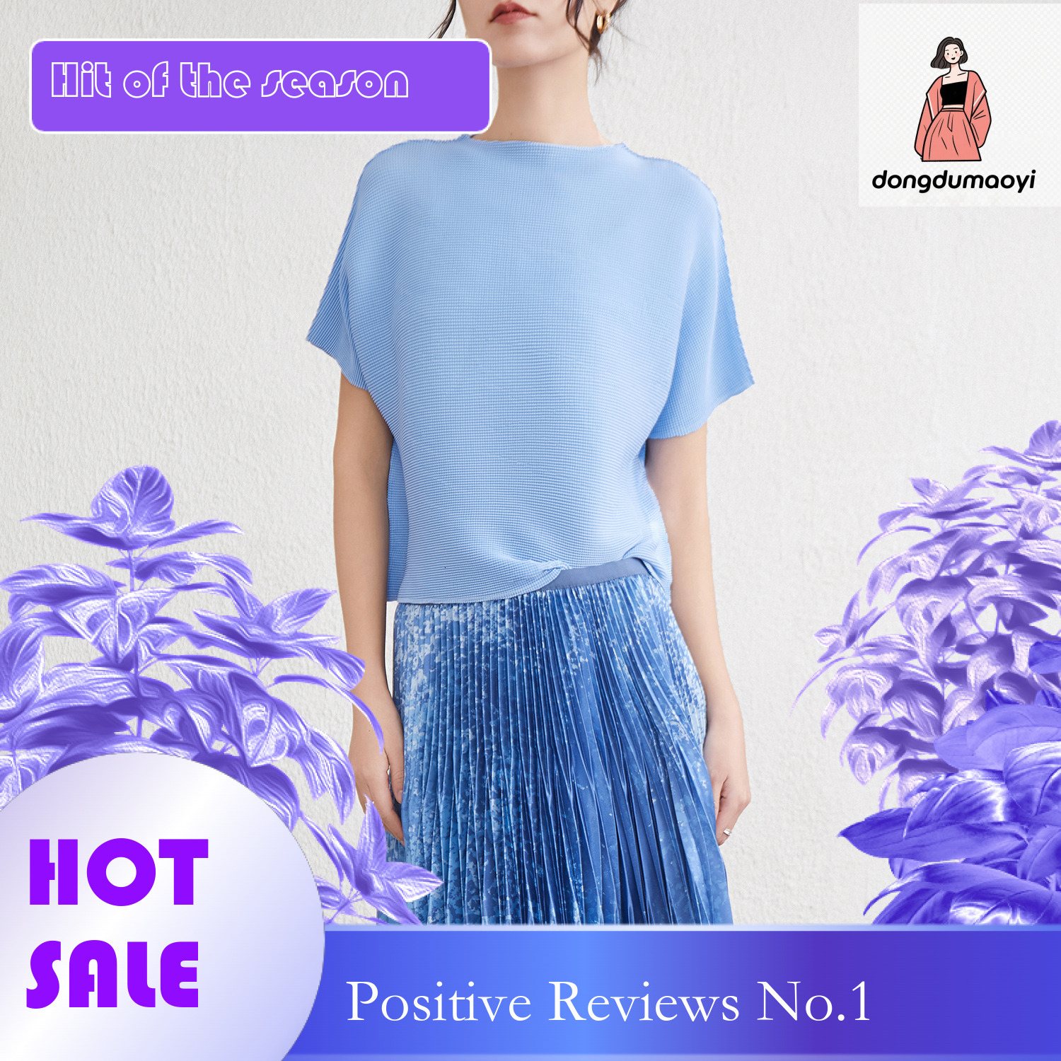 dongdumaoyi Miyake design sense loose short sleeved round neck pleated T-shirt solid color plus size western-style meat blocking top for women
