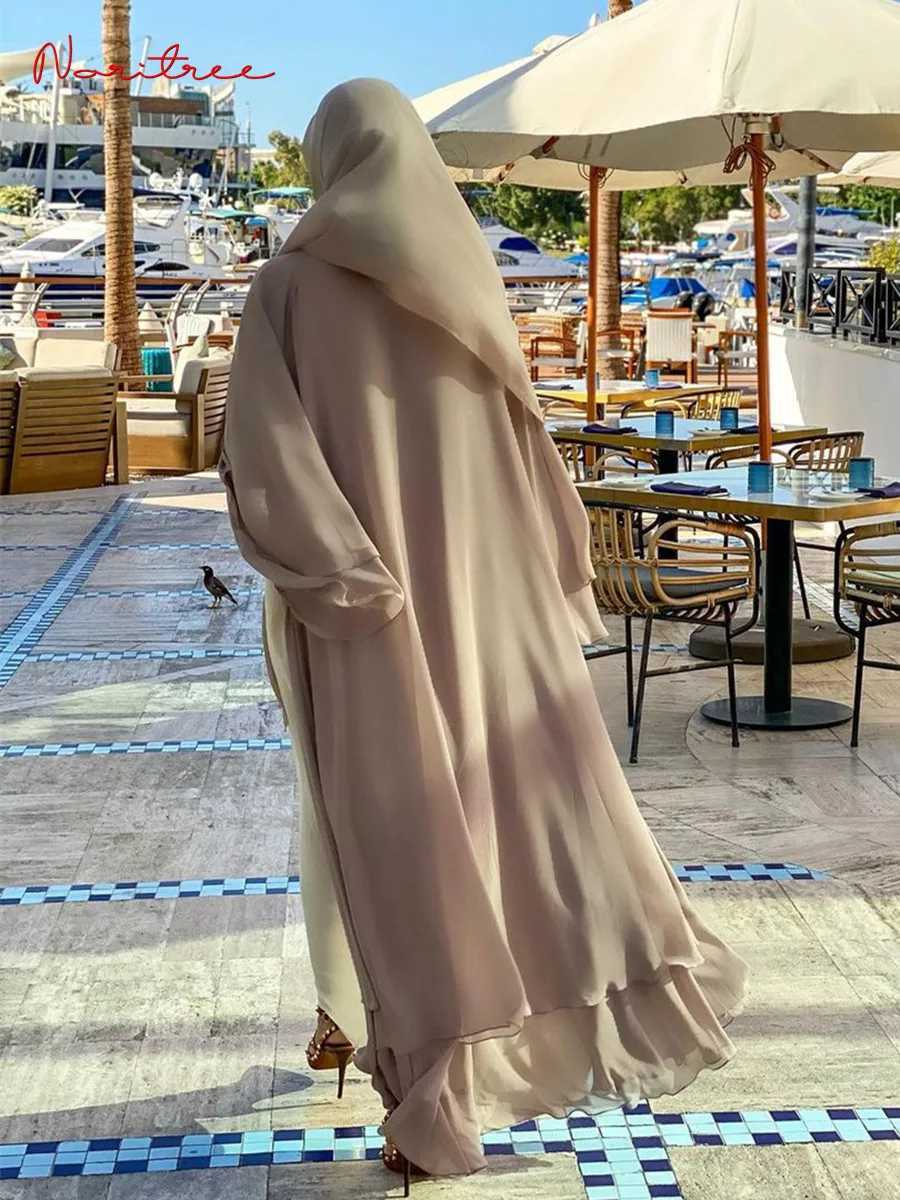 Fashion Chiffon Abaya Kimono Dubai Muslim Cardigan Abayas Women Casual Robe female Islam Clothes With Belt F2664 X250514