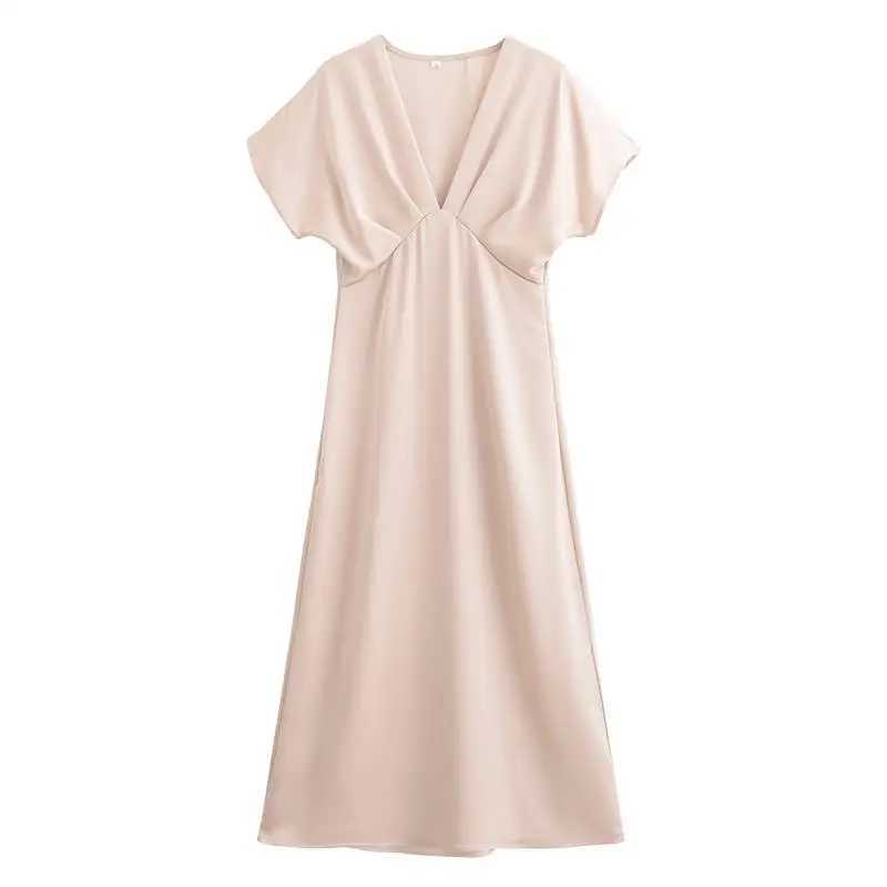 Womens 2025 New Dresses Summer Elegant Fashion Slim V-neck Street Holiday Long Dress Young Women Chic Comfortable DressXJ250514