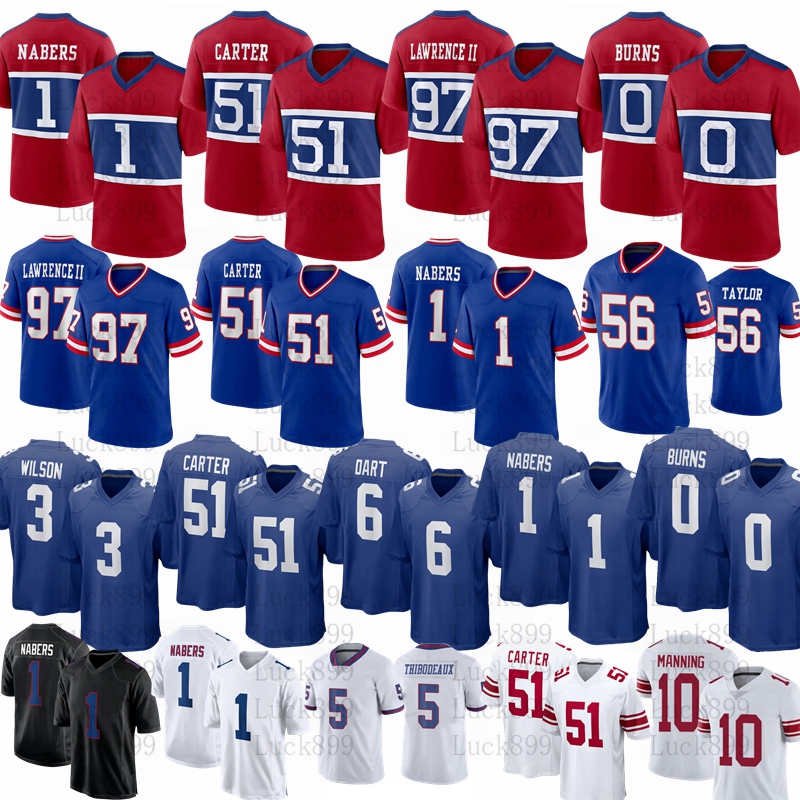 Jaxson Dart Abdul Carter Malik Nabers Russell Kayvon Thibodeaux Wilson Football Jersey Manning Dexter Lawrence II Strahan DeVito Hyatt Bavaro Brian Burns