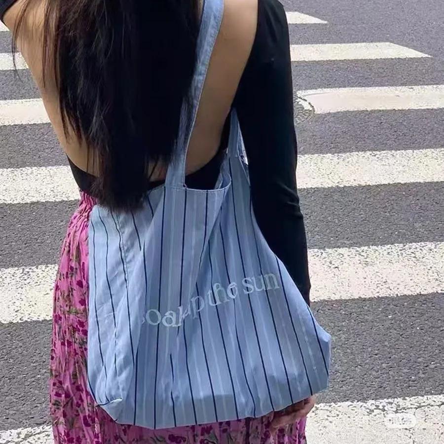 Women Striped Shoulder Bag Versatile Ladies Stylish Simple with Handles Large Capacity Travel Bags 250514