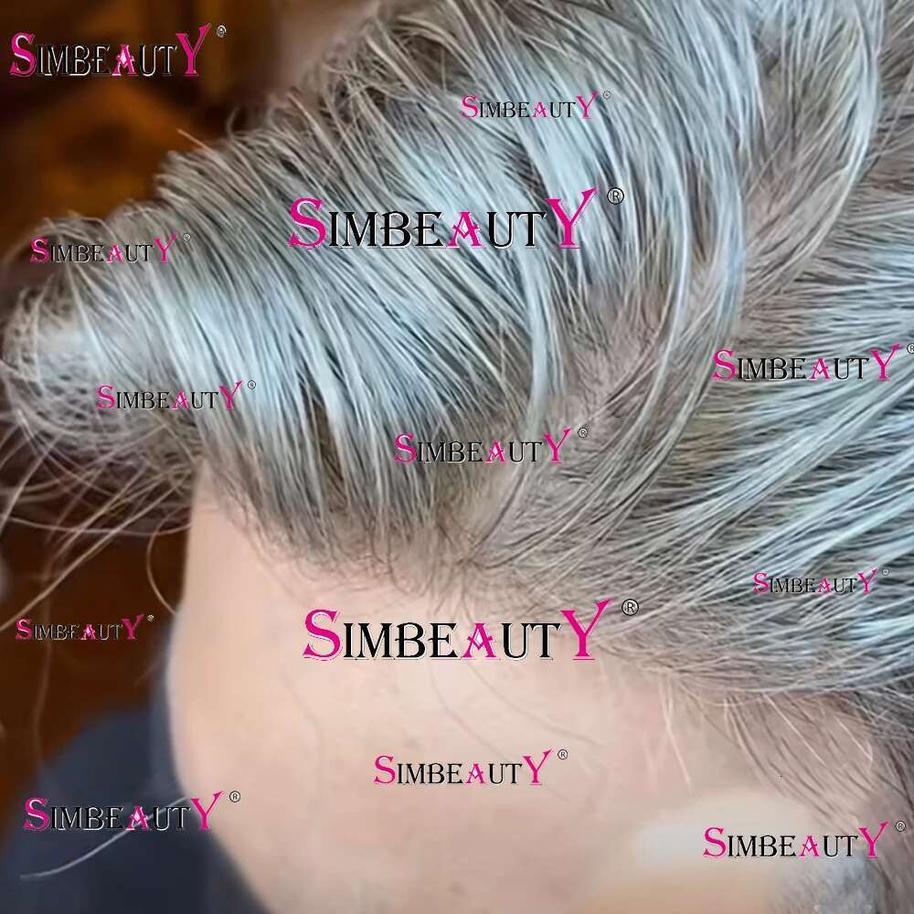 100% Human Poly Skin Scalloped Natural Hairline Brown Men's Toupee for Fashion Gray 1B40 Hair Prosthesis Replacement System