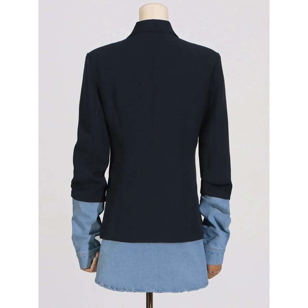 Getspring Women 2024 Autumn Denim Ed Single Breasted Ladies Black Blazer Coat Fashion Women's Long Suit Jacket New