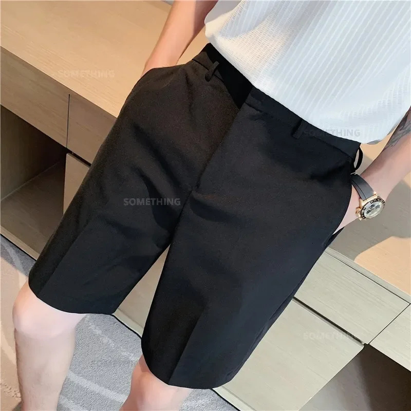 Summer Thin White Shorts Mens Straight Korean Style Fashion Business Solid Color Casual Baggy Suit Shorts Male 250513