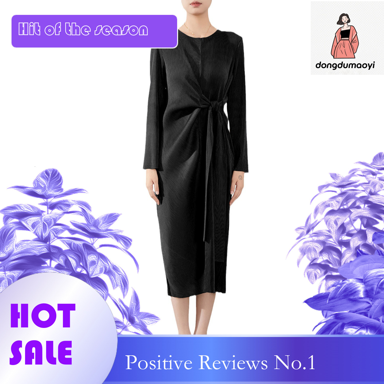 dongdumaoyi French style design waist cinching and tie up dress women s autumn new collection with pleats niche fashion high end temperament long skir