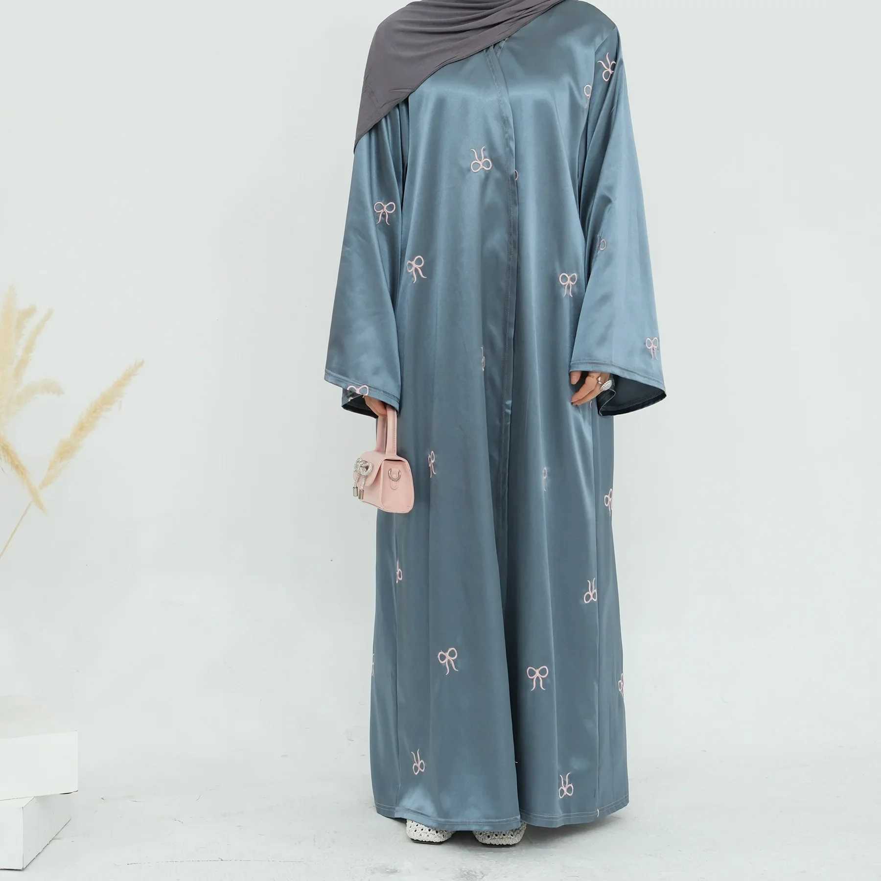 Bow Embroidery Dubai Abaya Kimono Luxury Muslim Dress Open Abayas for Women Turkey Islamic Clothing Kaftan Hijab Robe Ramadan X250514