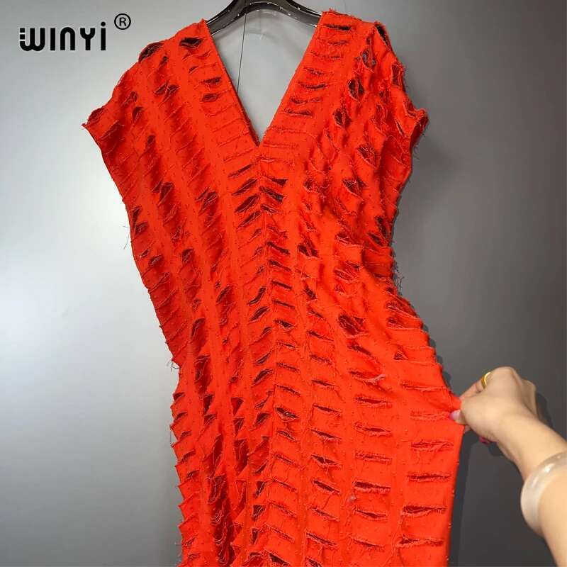 WINYI Summer Original Openwork Loose Denim Jumpsuit Fashion Cover Up