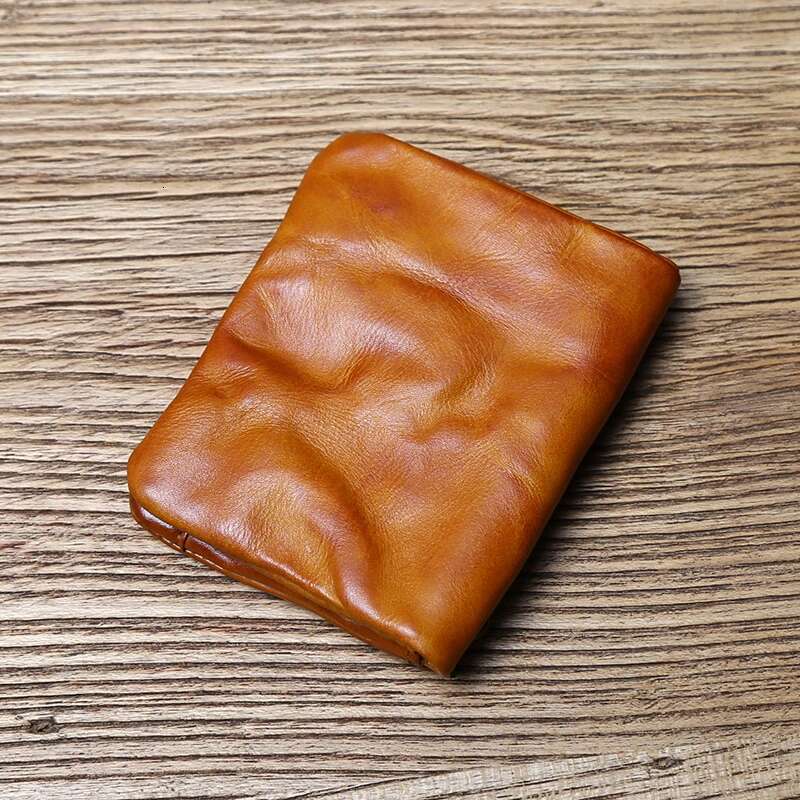 NZPJ Male Retro Female Short First Layer Cowhide Vertical Wallet Vegetable Tanned Leather Bank Card Holder