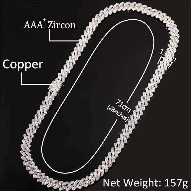 DHCollections Fashion Hip-Hop Cuban Bar Chain All-Match 13Mm Zircon-Inlaid Gold-Plated Necklace Bracelet Jewelry for Men