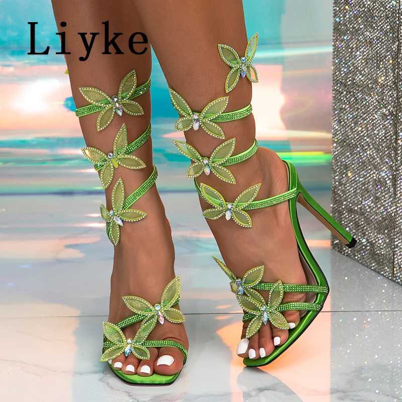 Similar Fashion Glitter Rhinestones Women Sandals Crystal Butterfly Square Toe Wedding Party Stripper Shoes High Heels Black Blue W250514