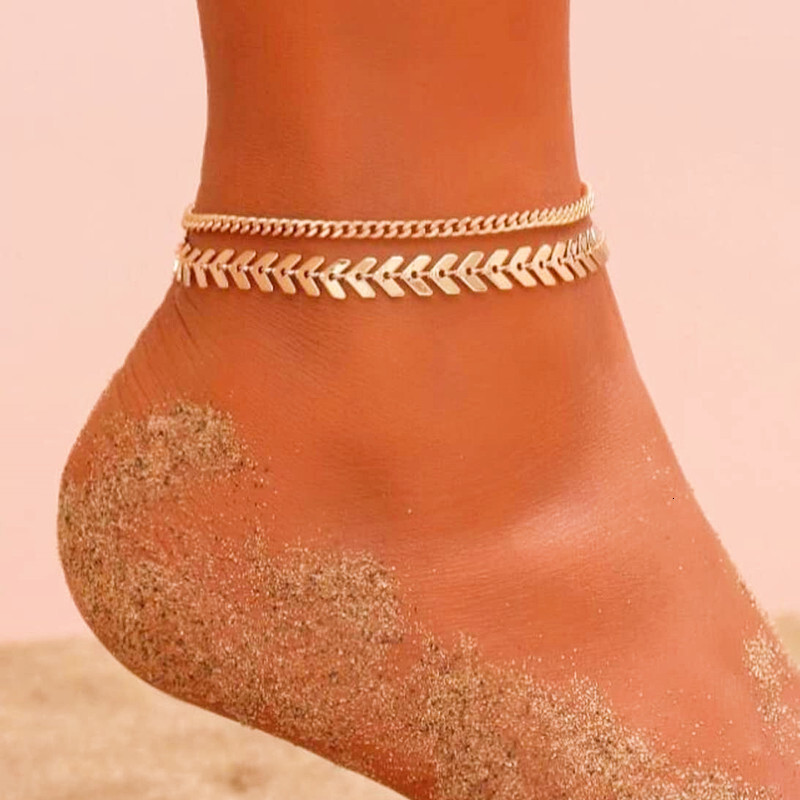 Personalized metal thick double layered ankle chain accessories for women's summer beach fashion