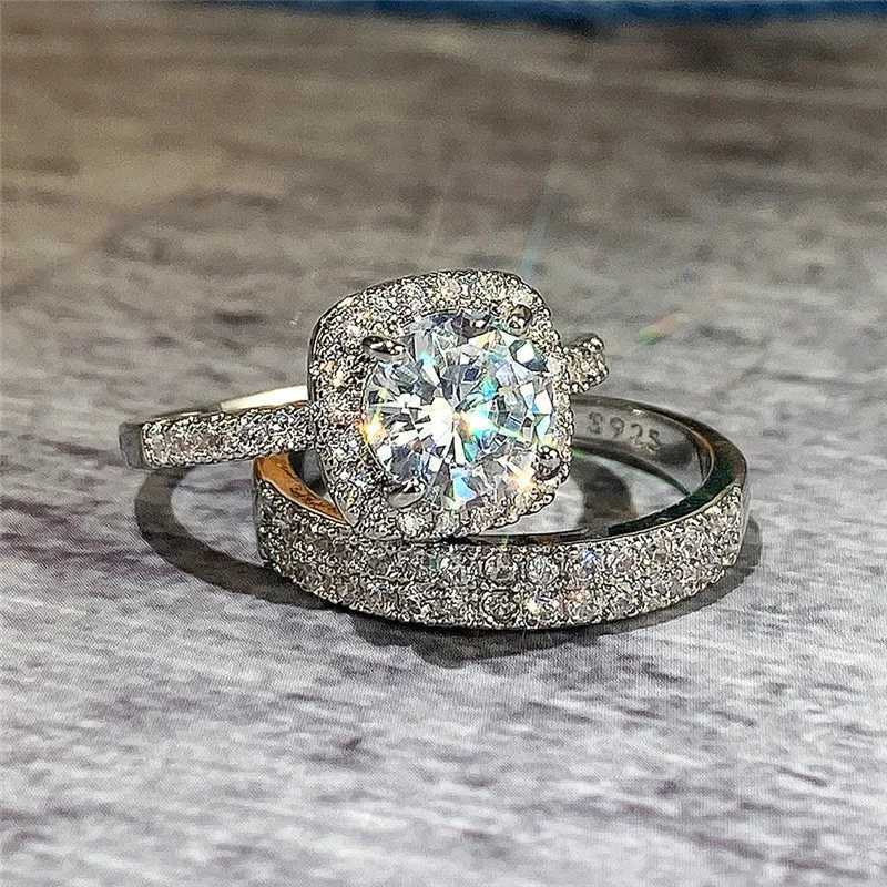 925 Sterling Silver Bridal Sets Rings for Women Bling Cubic Zirconia Luxury Wedding Rings Modern Design Jewelry GiftXJ250514