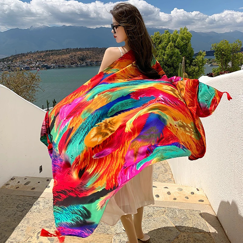 Fashion Women Beach Scarf Bohemia Flower Summer Hijab Shawls and Wraps Female Foulard Echarpe er Pashmina Bandana 250514