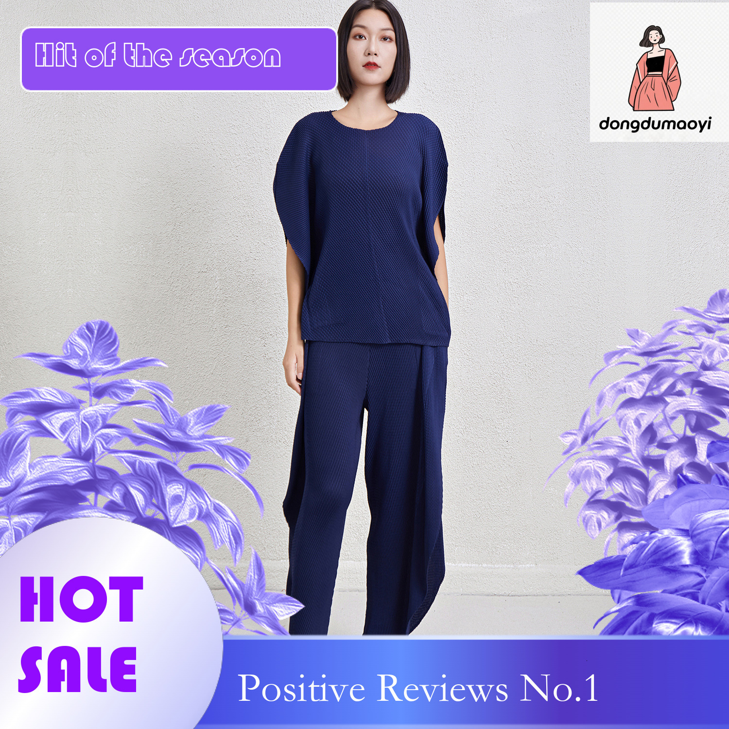 dongdumaoyi Miyake Fashion Life Simple Round Neck T-shirt 2025 Spring/Summer New Style Fish Scale Fold Loose Top Irregular Pants Cover
