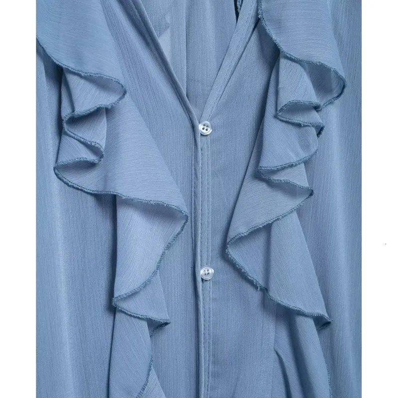 Casual Ruffled Shirt Women Loose Lace Up Hollow Out V Neck Tops Spring Blouses Clothes Shirts 4786063 250514