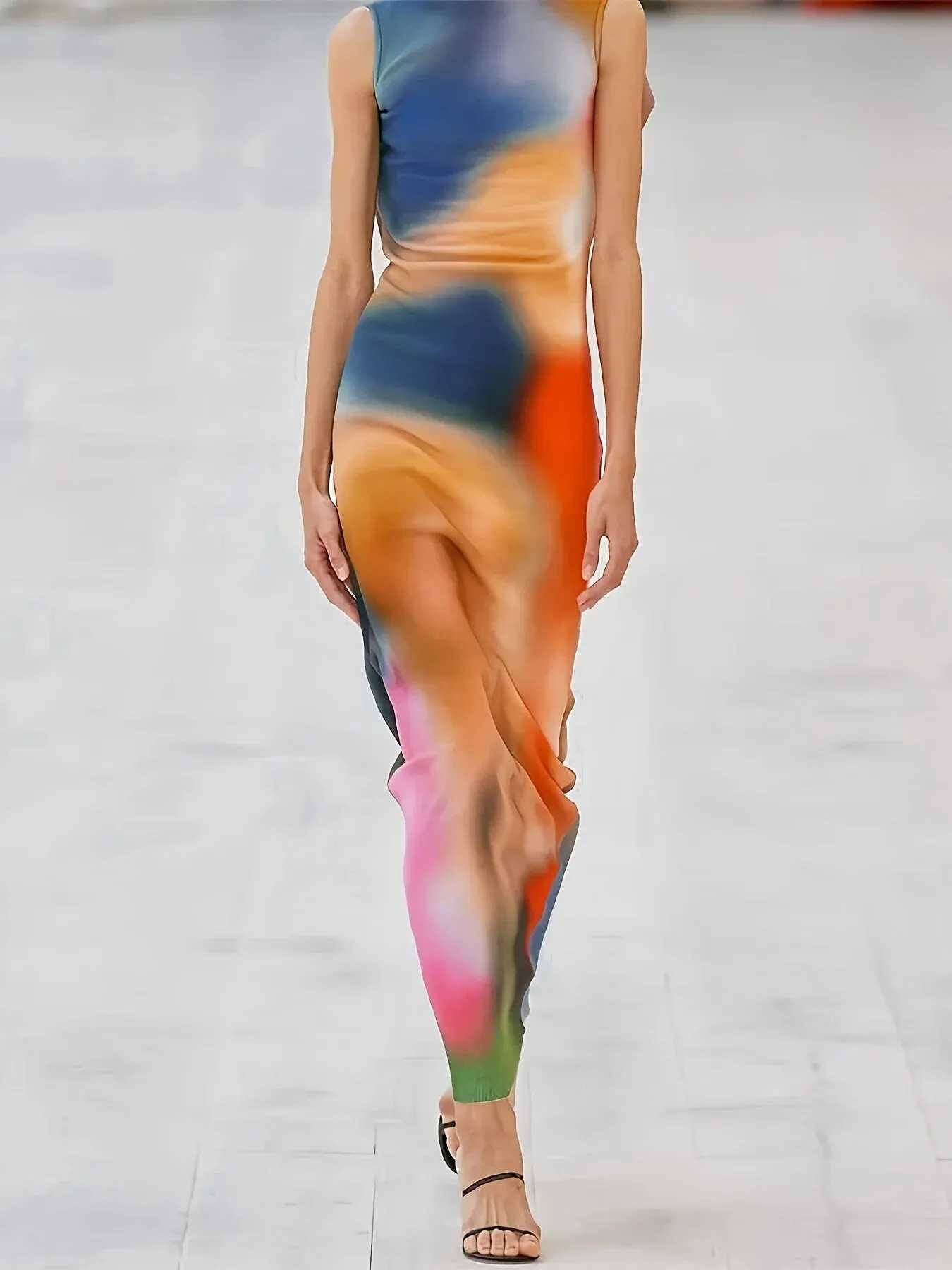 Dulzura Women 2025 Summer Elegant Party Club Streetwear Beach Vacation Bodycon Tie-Dye Long Dress Wholesale Items For BusinessXJ250514