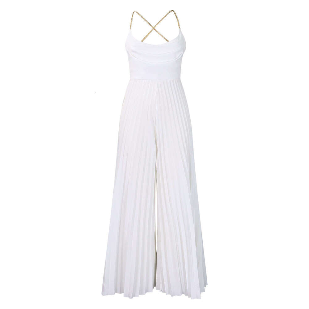 Women's Wear Women's Wear Summer Fashion Chain Hanging Neck High Waist Sexy Backless Wide Leg Pleated Jumpsuit